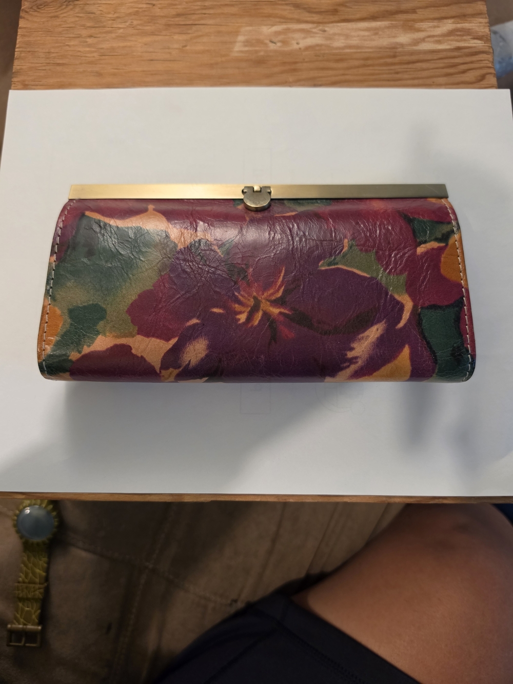 Patricia Nash Purple Floral Leather Clutch Wristlet with Metal Frame